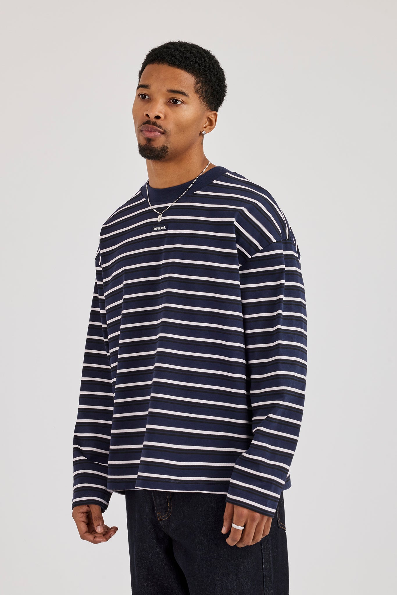 Stripe Logo Embroidered T-Shirt - Navy
